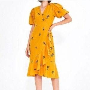 Farm Rio Yellow Jungle Toucan Wrap Dress  …
